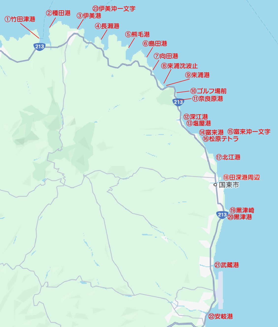 国東市の釣り場マップ